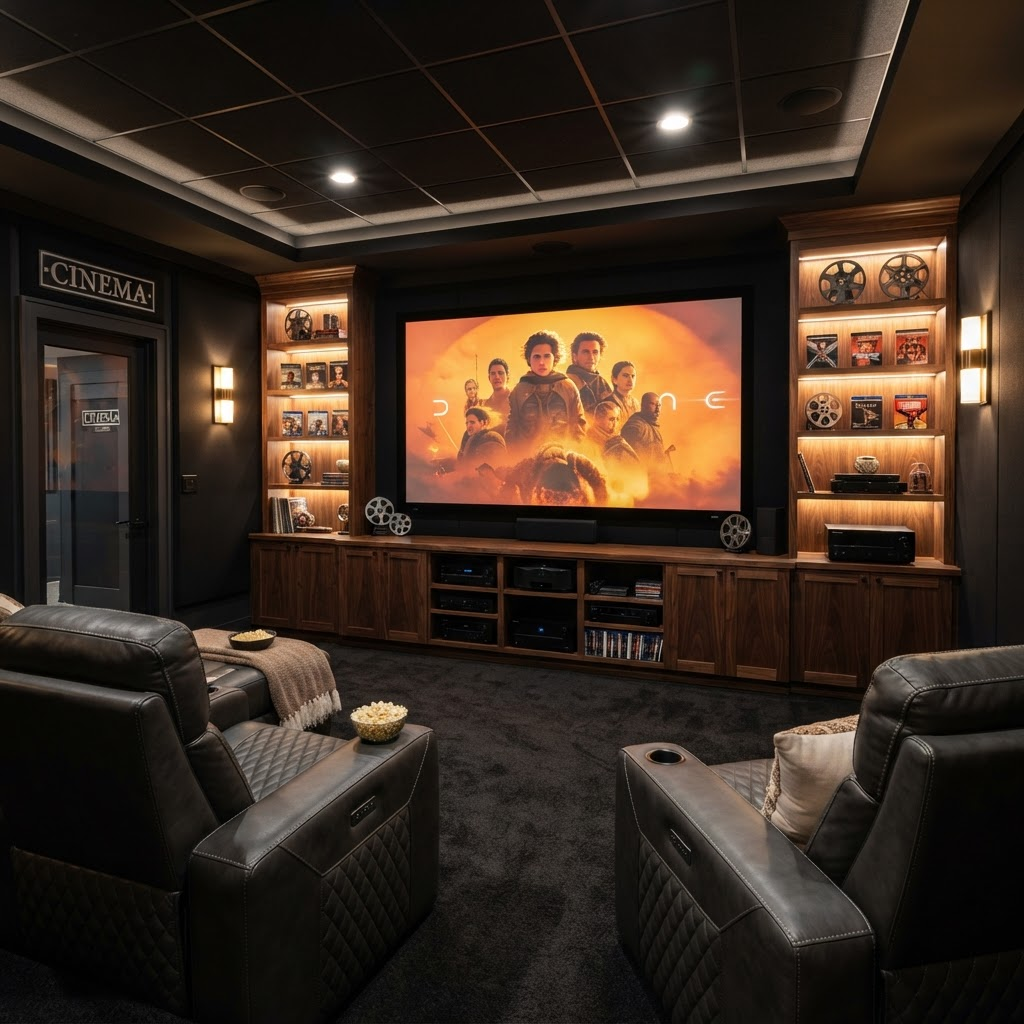 Basement home theater media wall